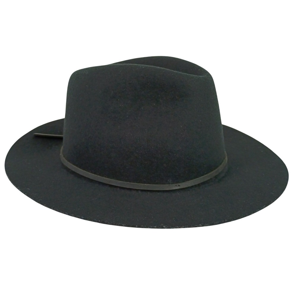 Brixton Unisex S Black Wool Felt Fedora Wide Brim Hat Leather Band Classic Style